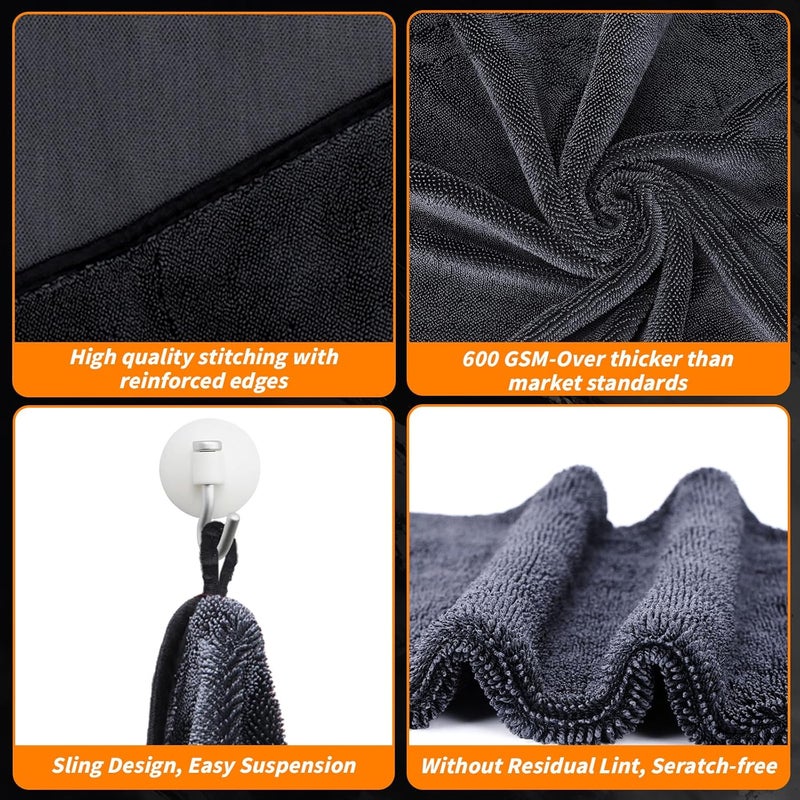 UZLU 12 PCS Microfiber Towels for Cars 24x16 Inch Microfiber Cleaning Cloths Bulk Soft Car Detailng Towel Cloths 600 GSM Detailing Buffing Quick Drying Towel Polishing Waxing Auto Detailing Towel Cloth - Image 4